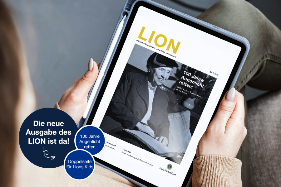 Cover der dritten Auflage des LION auf einem iPad. Das Magazincover ziert ein schwarz-weiß Foto von Helen Keller.
