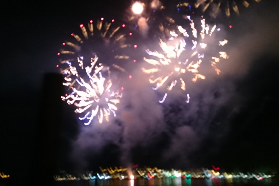 Fireworks above lake Constance